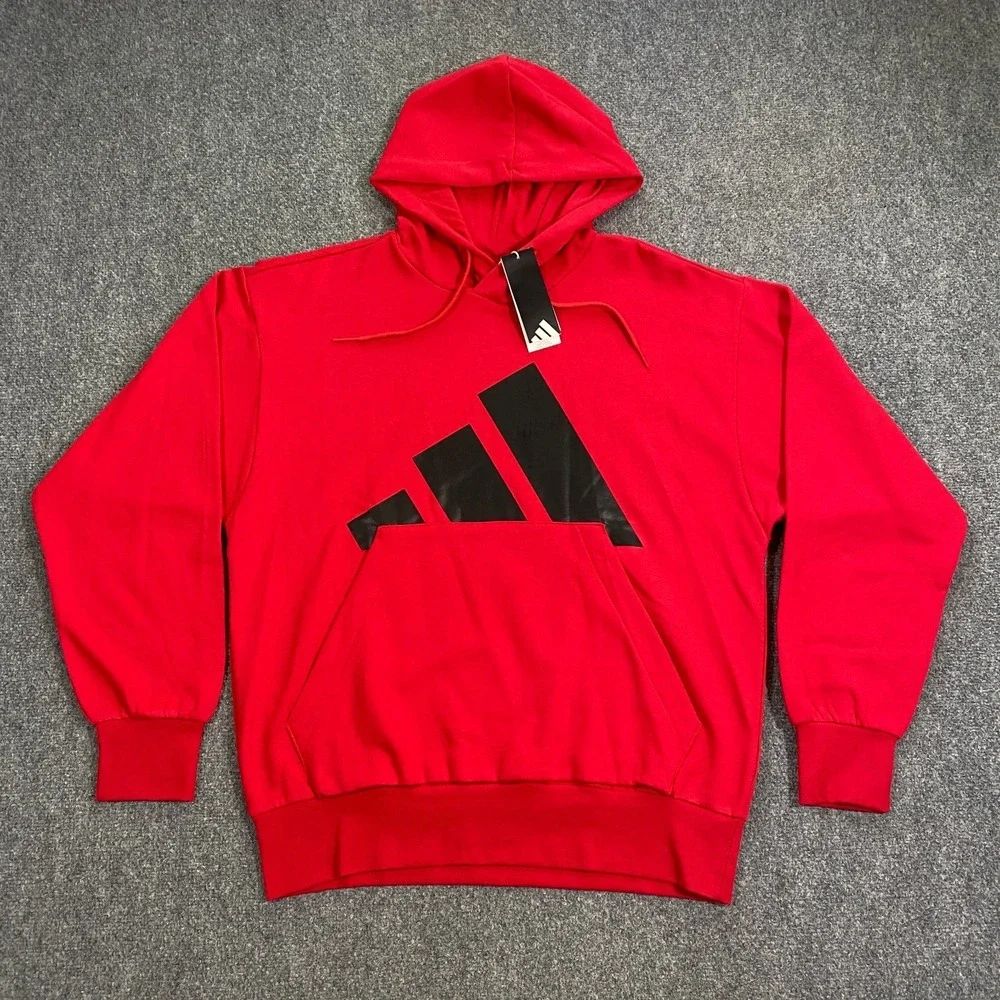 Adidas Trefoil Big Logo Sweatshirt Hoodie Adult Small Red Black  Fleece Pullover